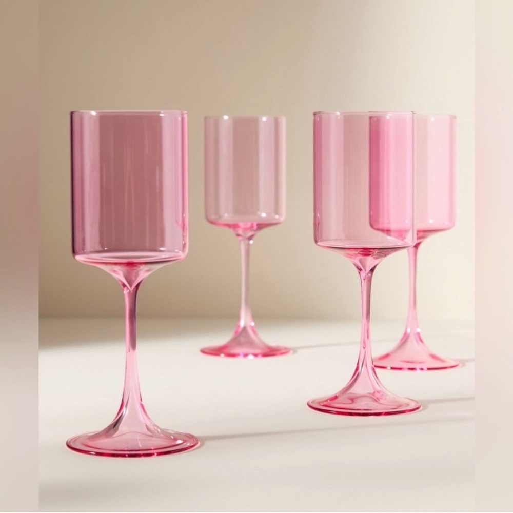 Anthropologie NIB Morgan Wine Glasses, Pink, Set of 2